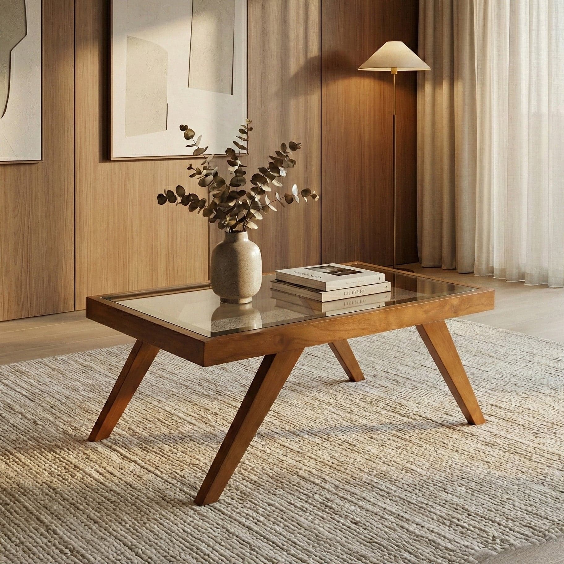 Chocolate Coffee table with Glass Top thumbnail 1