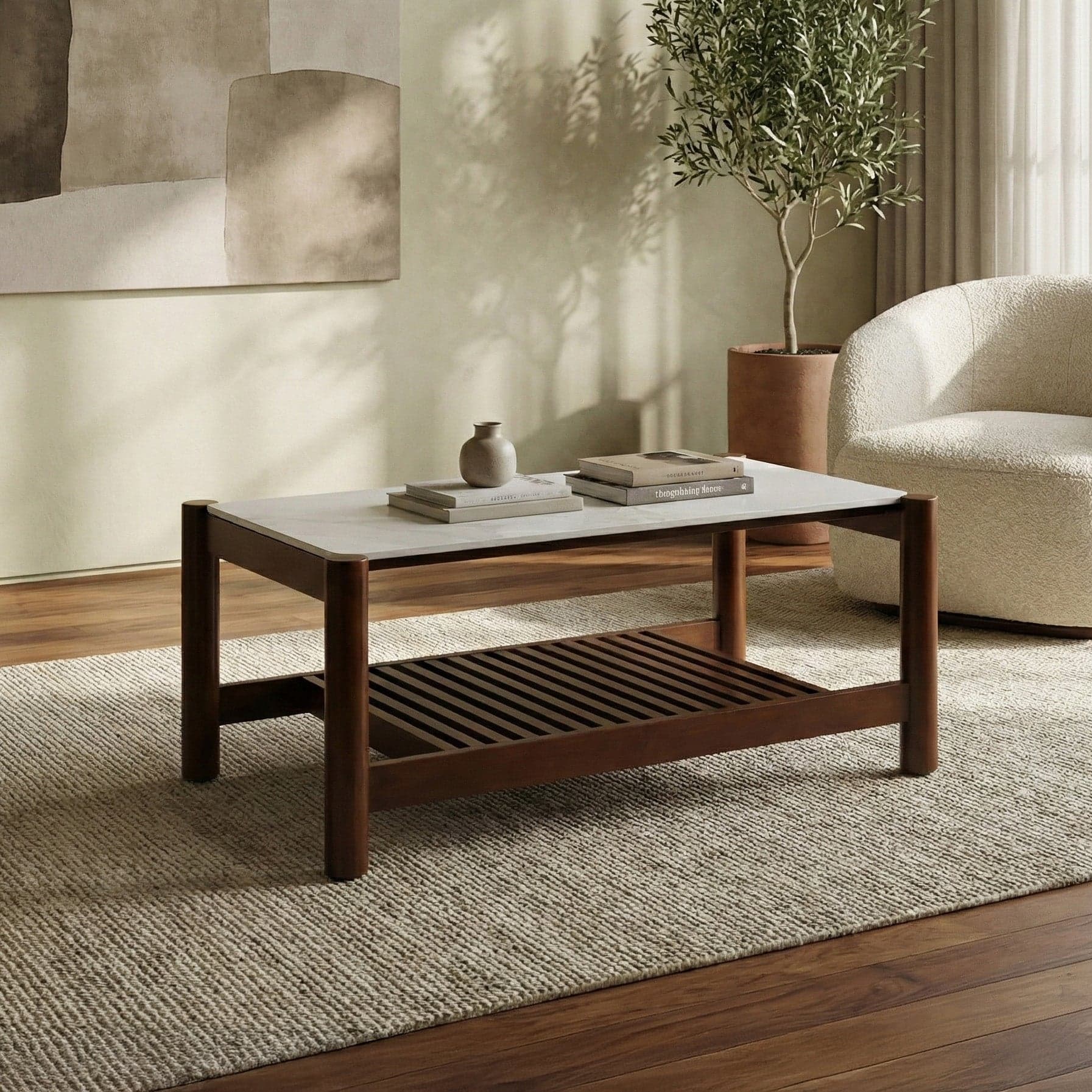 White chocolate Coffee Table with Tiles Top [Wooden] thumbnail 1