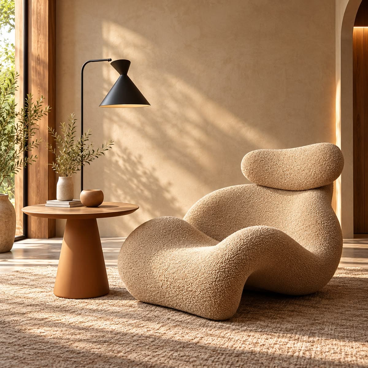 Kumo Wave Ergonomic Bouclé Chaise Lounge thumbnail 1