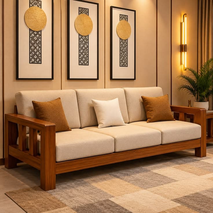 Nara Solid Teak 3-Seater Sofa thumbnail 1