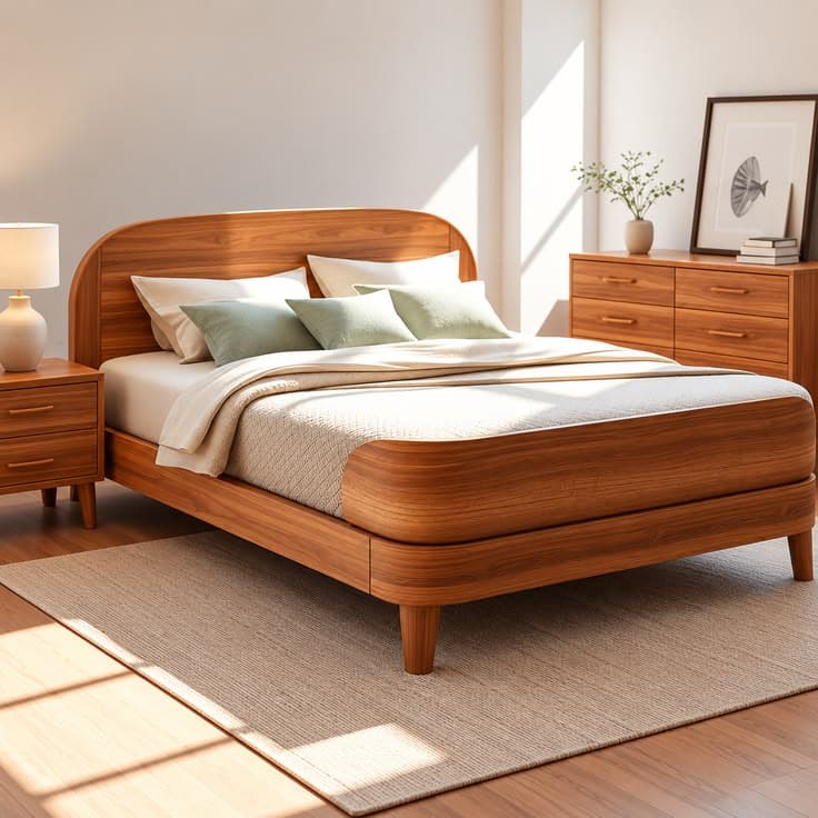 Sora Curved Solid Walnut Platform Bed thumbnail 1