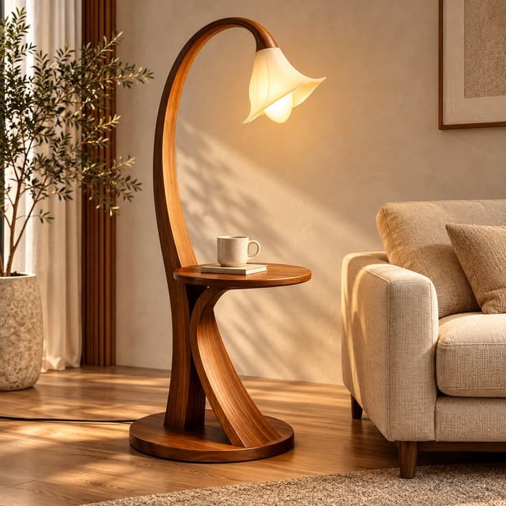 Flora Sculptural Bentwood Floor Lamp & Side Table thumbnail 1