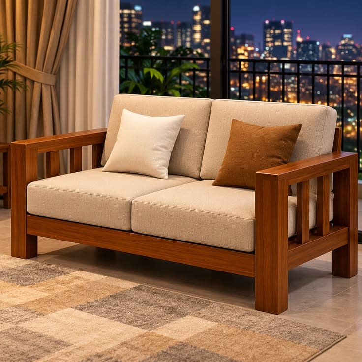 Nara Solid Teak 2-Seater Loveseat