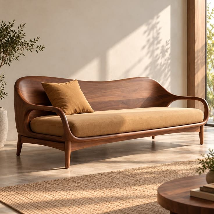 Eos Sculptural Solid Walnut Daybed Sofa thumbnail 1