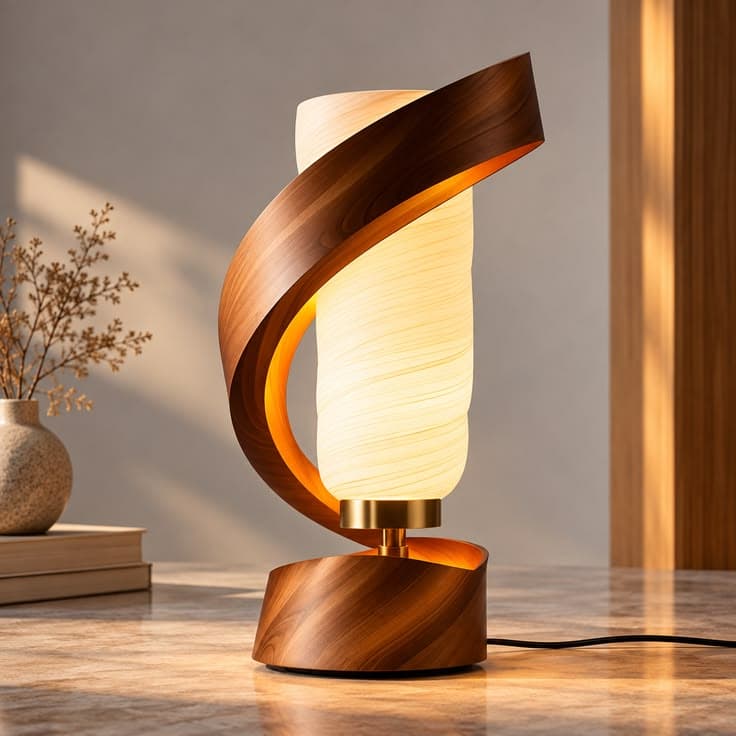 Helix Ribbon Solid Walnut Accent Lamp — Luxury Modern Furniture by LOG