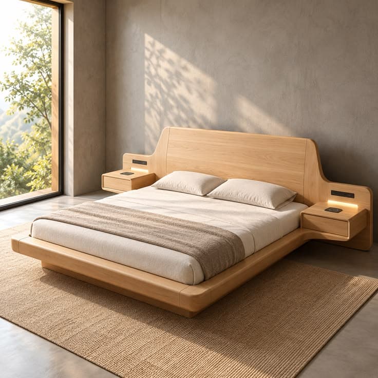 Hikari Floating Solid Oak Platform Bed Suite — Luxury Modern Furniture by LOG